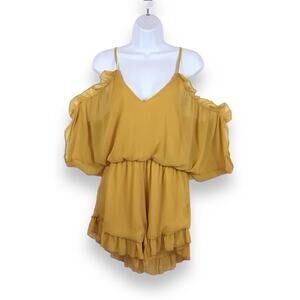 STELLA Chiffon Open Back Shorts Romper Mustard Gold size S